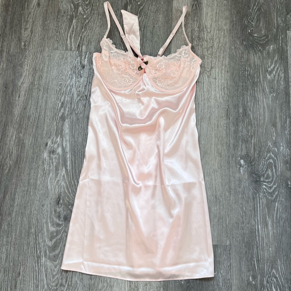 Victoria's Secret Blush Satin Chemise with Lace